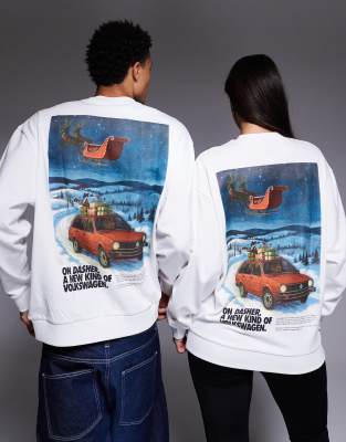 Asos Design Unisex Oversized Sweatshirt With Volkswagen Christmas Prints In White