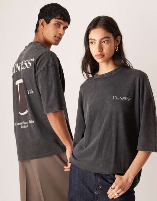 ASOS DESIGN - Unisex - Oversized T-shirt i forvasket sort med Guinness-print