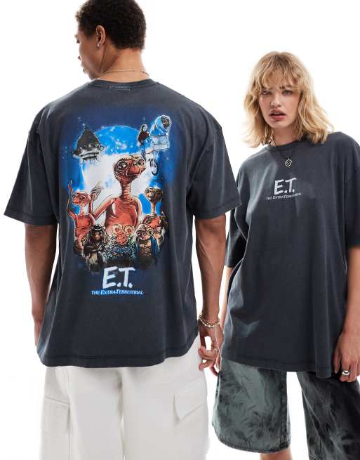 ASOS DESIGN - Unisex - Oversized T-shirt i forvasket sort med licenseret E.T.-print
