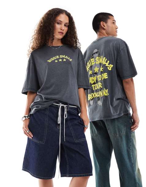 ASOS DESIGN unisex oversized t-shirt in washed black with Biggie Smalls puff print - view 1
