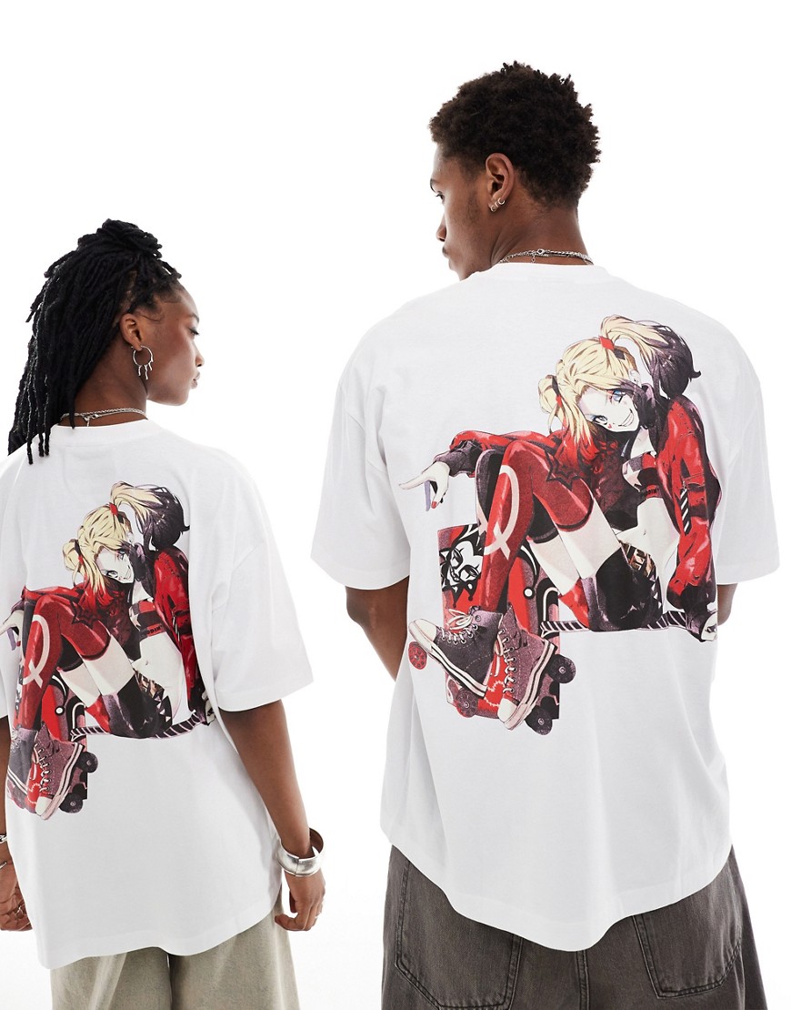 ASOS DESIGN unisex oversized t-shirt in white with Harley Quinn graphic prints