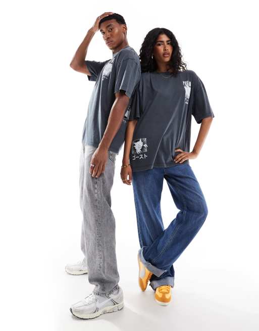 ASOS DESIGN - Unisex - Oversized T-shirt med licenseret 'Pokémon Gengar'-print i vasket sort, 4 af 4