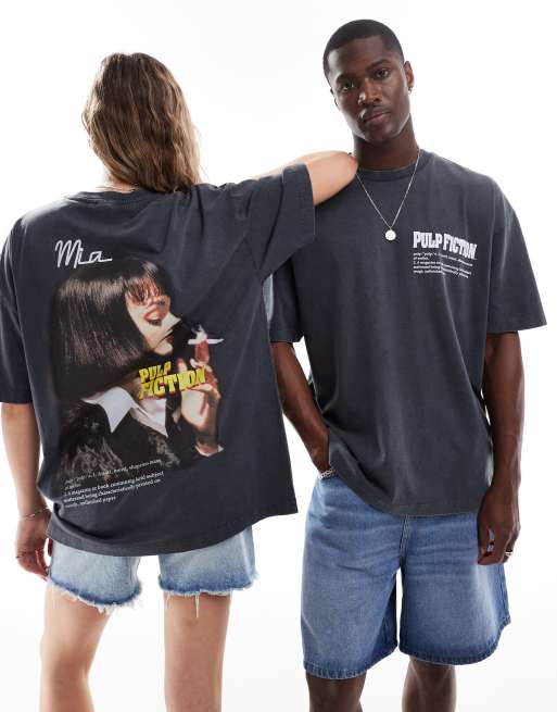 ASOS DESIGN - Unisex - Oversized t-shirt med licenseret Pulp Fiction-print i forvasket sort