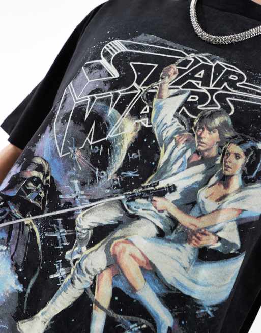 ASOS DESIGN - Unisex - Oversized T-shirt med licenseret 'Star Wars'-grafik i vasket sort, 2 af 4