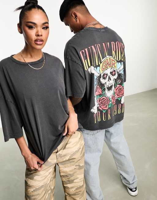 ASOS DESIGN - Unisex oversized T-shirt met 'Guns N' Roses'-print in zwart met wassing