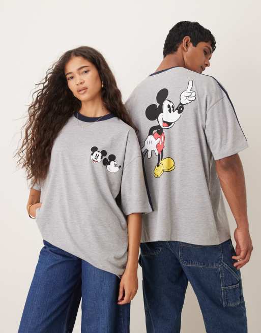 ASOS DESIGN - Unisex oversized T-shirt met Mickey Mouse-prints in grijs