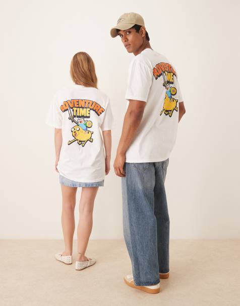 ASOS DESIGN unisex oversized t-shirt with Adventure Time prints in white - view 1