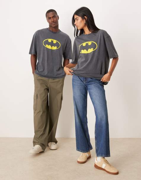ASOS DESIGN unisex oversized t-shirt with Batman logo in washed black - view 1