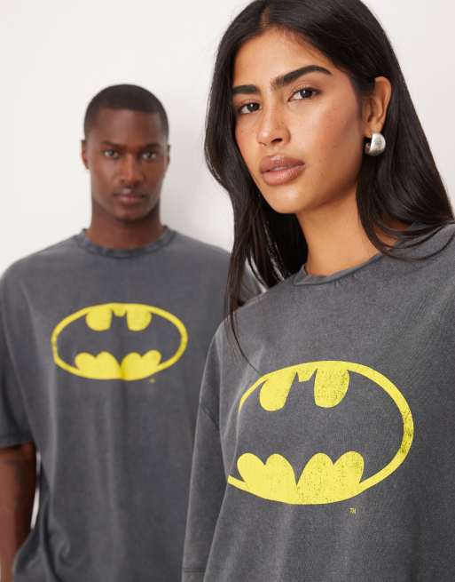 ASOS DESIGN Unisex oversized t-shirt with Batman logo in washed black