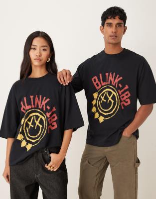 Asos Design Unisex Oversized T-shirt With Blink 182 Print In Black
