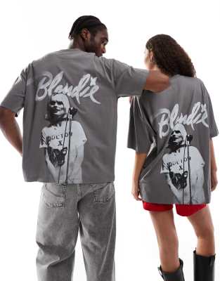 Asos Design Unisex Oversized T-shirt With Blondie Print In Charcoal-gray
