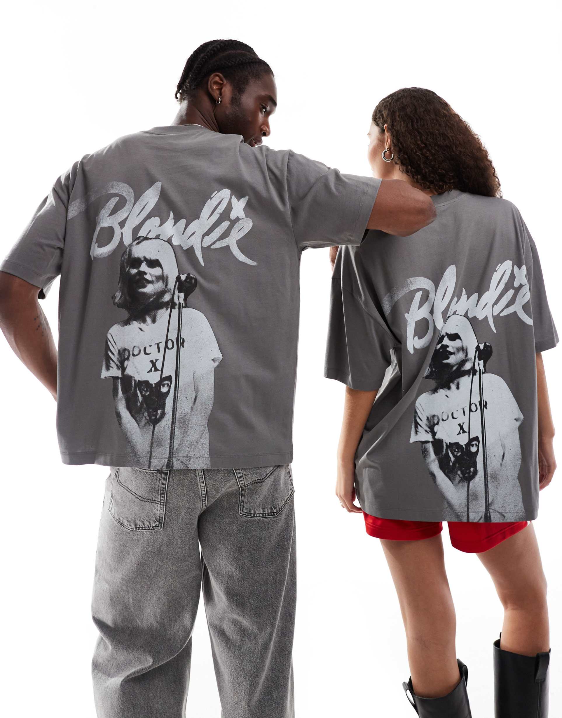 asos design unisex oversized t-shirt with blondie print in charcoal