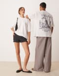 [ASOS DESIGN] ASOS DESIGN unisex oversized t-shirt with Cafe Del Mar prints in white 2XL WHITE