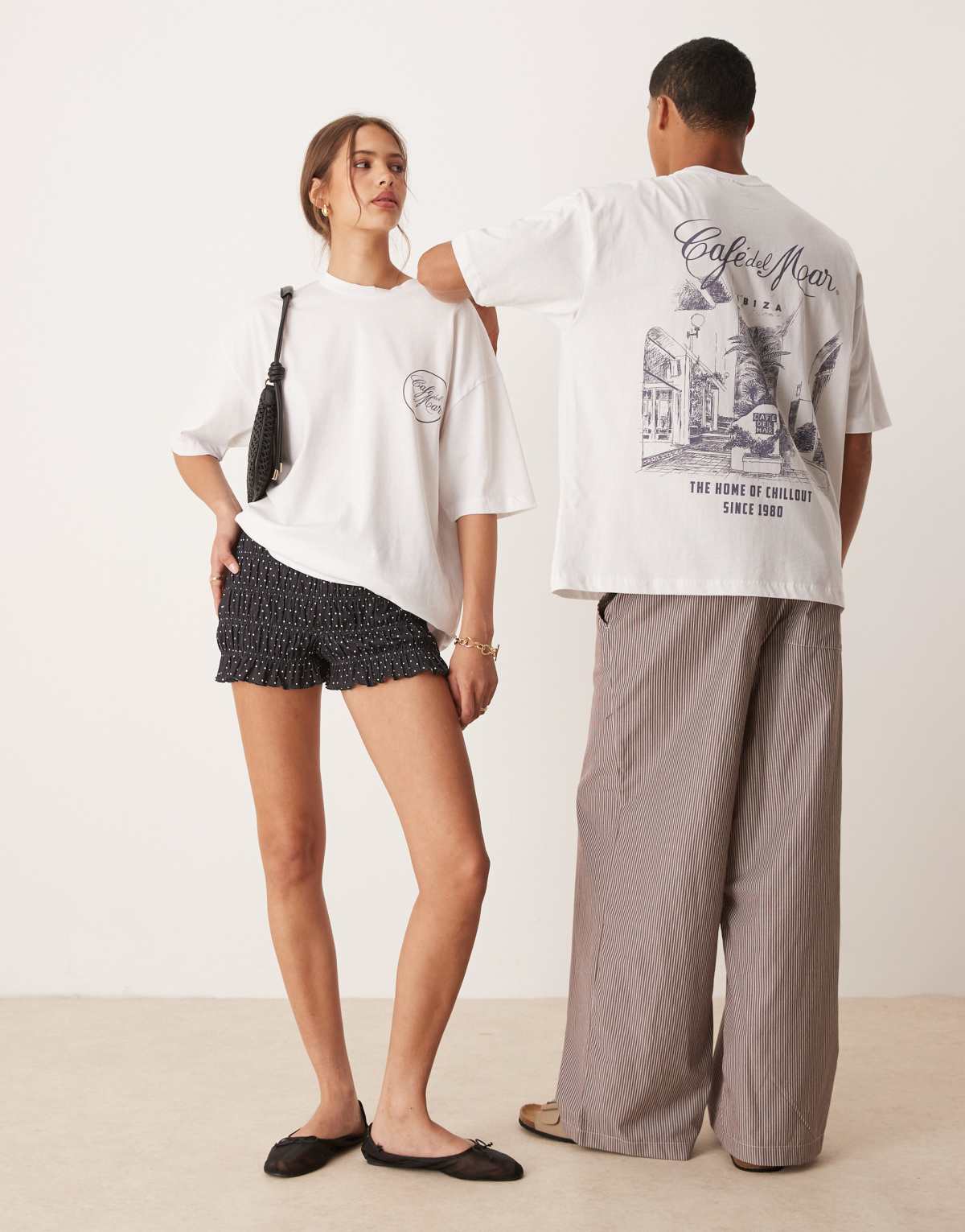 ASOS DESIGN unisex oversized t-shirt with Cafe Del Mar prints in white