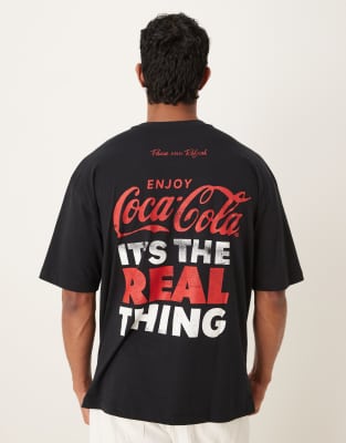 Asos Design Unisex Oversized T-shirt With Coca Cola Print In Black