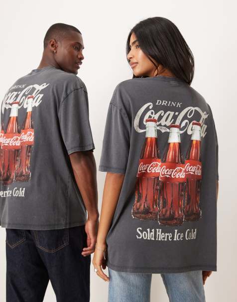 ASOS DESIGN unisex oversized t-shirt with Coca-Cola prints in washed black - view 1