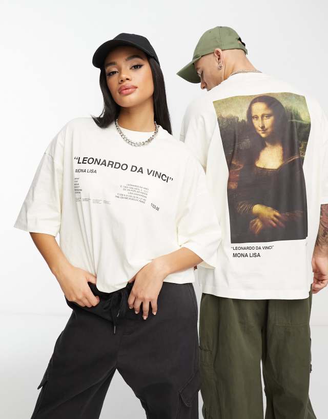 ASOS DESIGN unisex oversized t-shirt with Da Vinci prints in stone