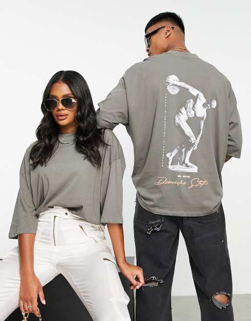 ASOS DESIGN unisex oversized t shirt with Discus Thrower print in grey ASOS