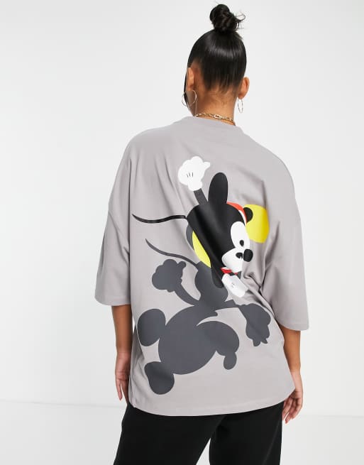 ASOS DESIGN unisex oversized t-shirt with Disney Mickey Mouse print in grey