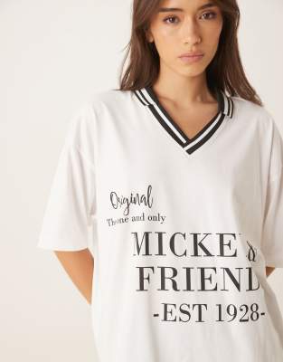 Asos Design Unisex Oversized T-shirt With Disney Mickey Mouse Print In White