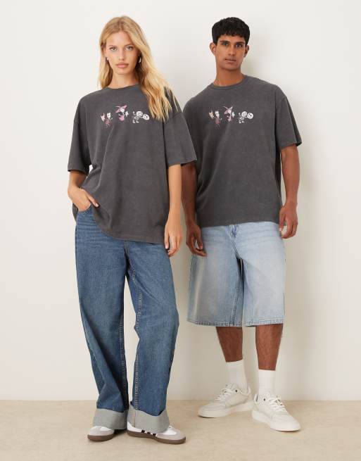 ASOS DESIGN unisex oversized T-shirt with Disney Nightmare Before Christmas prints in washed black