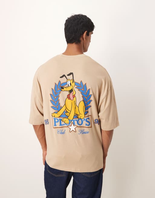 ASOS DESIGN Unisex oversized t-shirt with Disney Pluto prints in beige 
