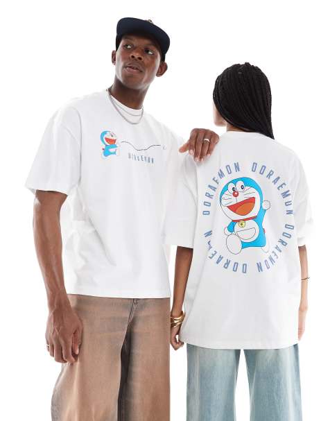 ASOS DESIGN unisex oversized t-shirt with Doraemon prints in white - view 1