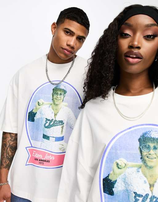 ASOS DESIGN oversized t-shirt in off white with hot dog back & chest print