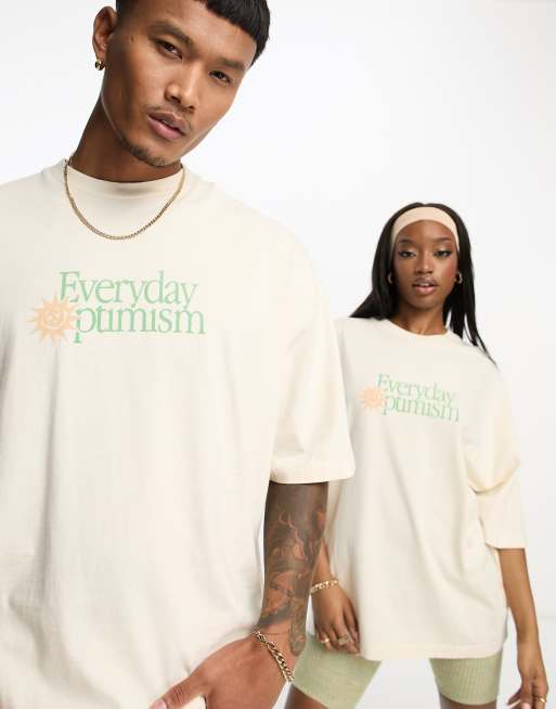 ASOS DESIGN unisex oversized t-shirt with front graphic print in unbleached cotton 