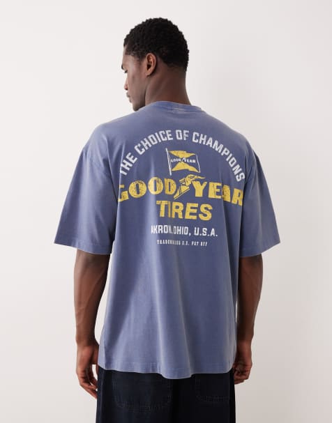ASOS DESIGN unisex oversized t-shirt with Goodyear prints in washed blue - view 1