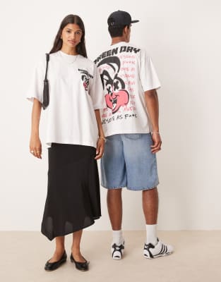 Asos Design Unisex Oversized T-shirt With Green Day Prints In White
