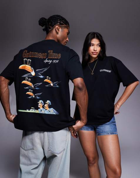 ASOS DESIGN unisex oversized t-shirt with Guinness prints in black - view 1