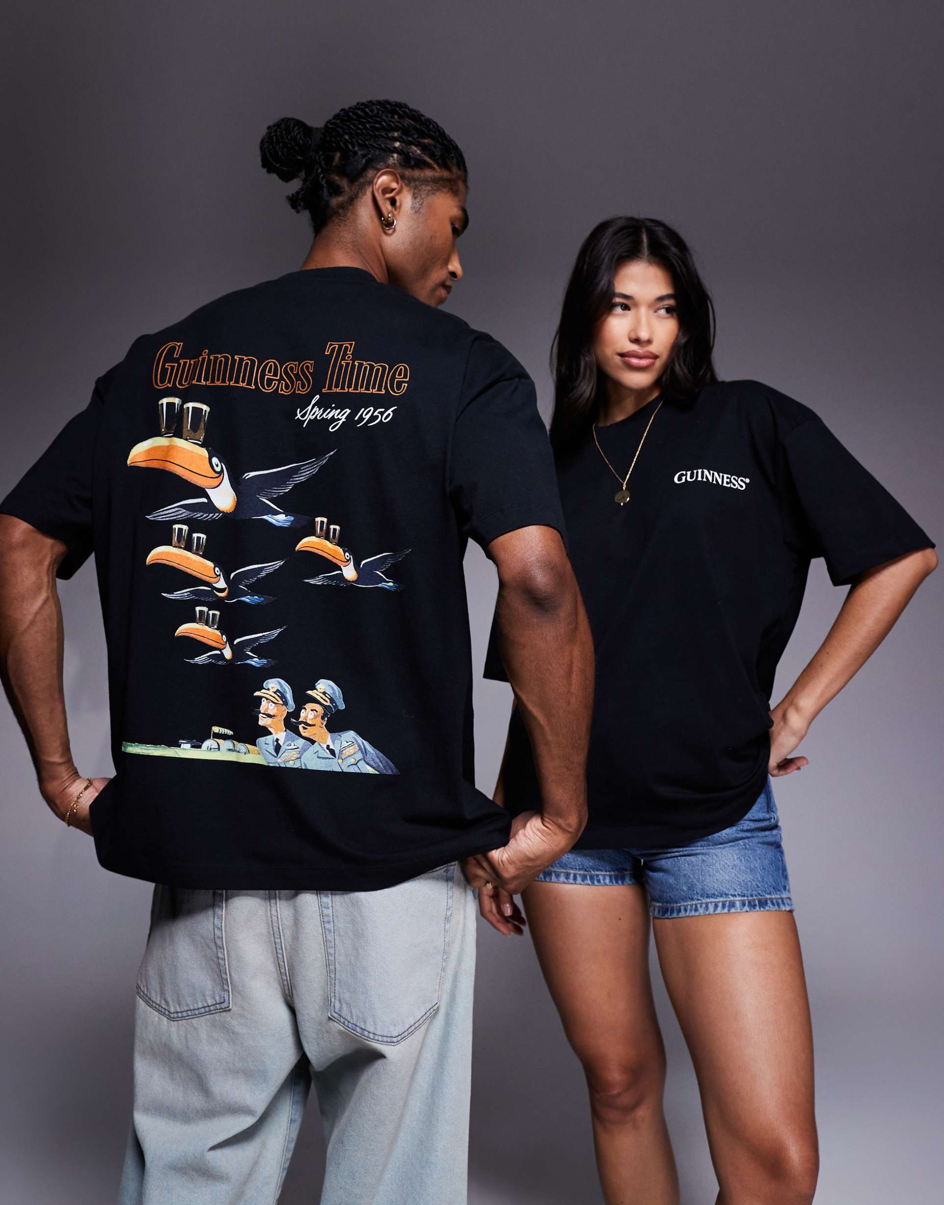 asos design unisex oversized t-shirt with guinness prints in black