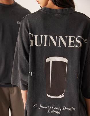 Asos Design Unisex Oversized T-shirt With Guinness Prints In Gray