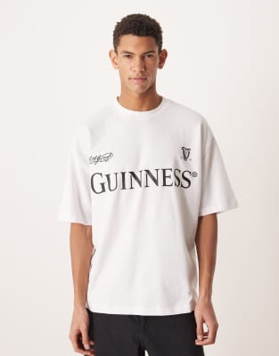 Asos Design Unisex Oversized T-shirt With Guinness Prints In White
