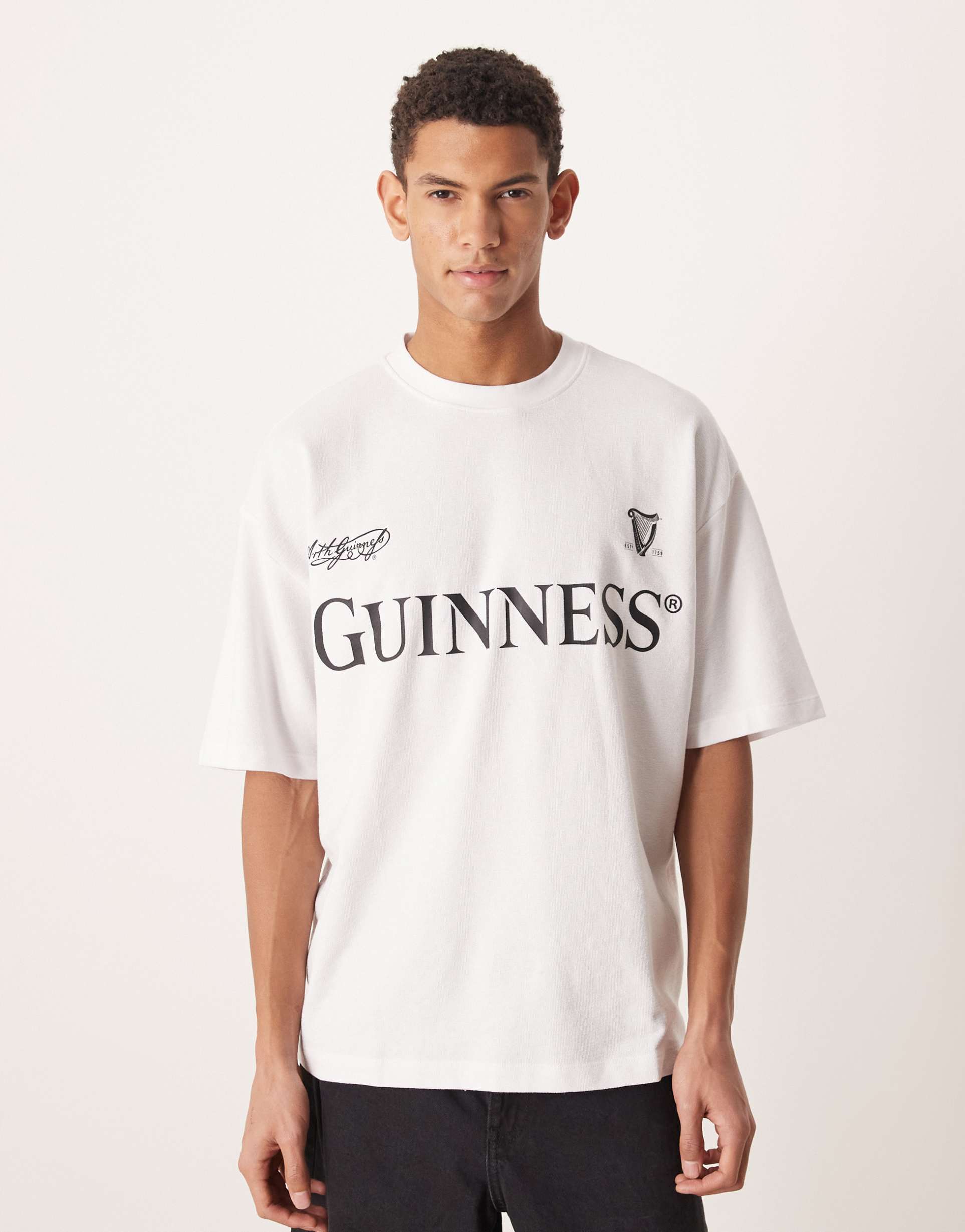 asos design unisex oversized t-shirt with guinness prints in white