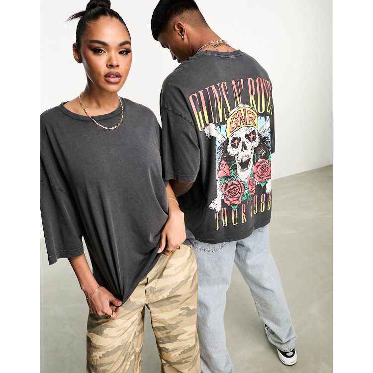 ASOS DESIGN unisex oversized T-shirt with Guns N Roses print in washed black