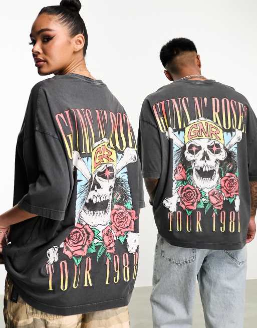 ASOS DESIGN unisex oversized T-shirt with Guns N Roses print in washed black