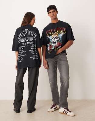 Asos Design Unisex Oversized T-shirt With Guns N' Roses Prints In Black