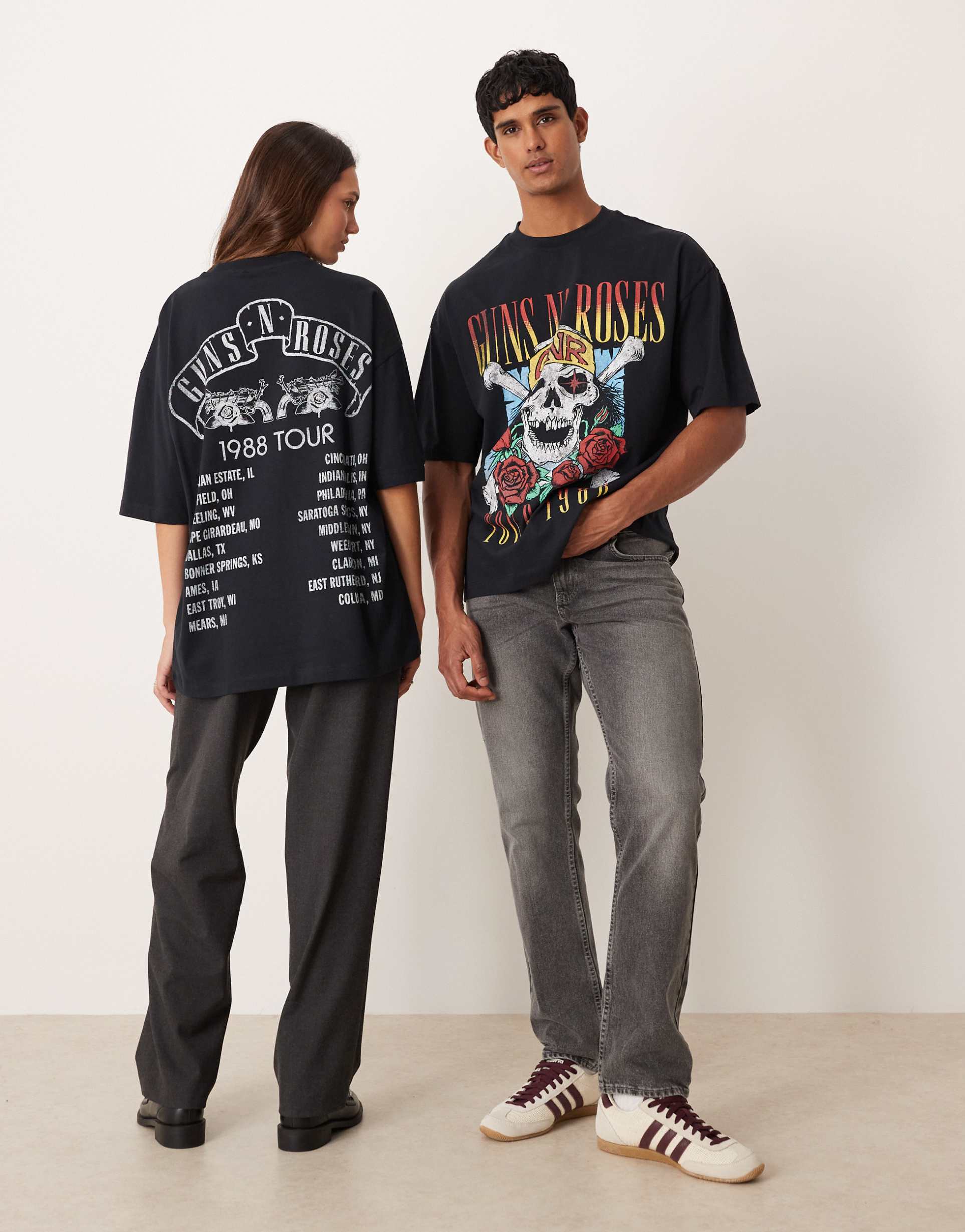 asos design unisex oversized t-shirt with guns n' roses prints in black