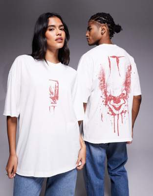 Asos Design Unisex Oversized T-shirt With Halloween It Print In White