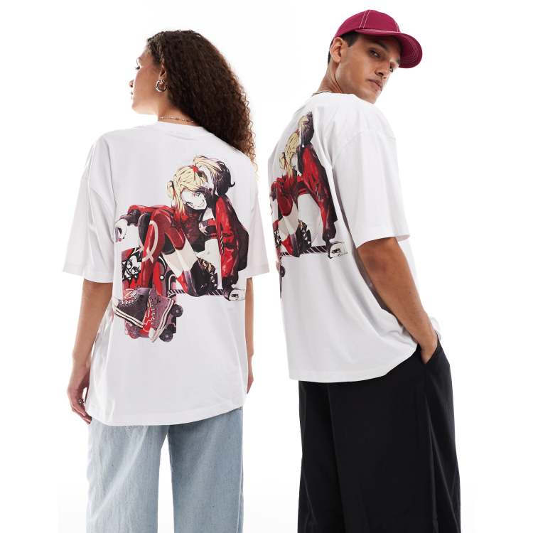 ASOS DESIGN unisex oversized t shirt with Harley Quinn graphic prints in white