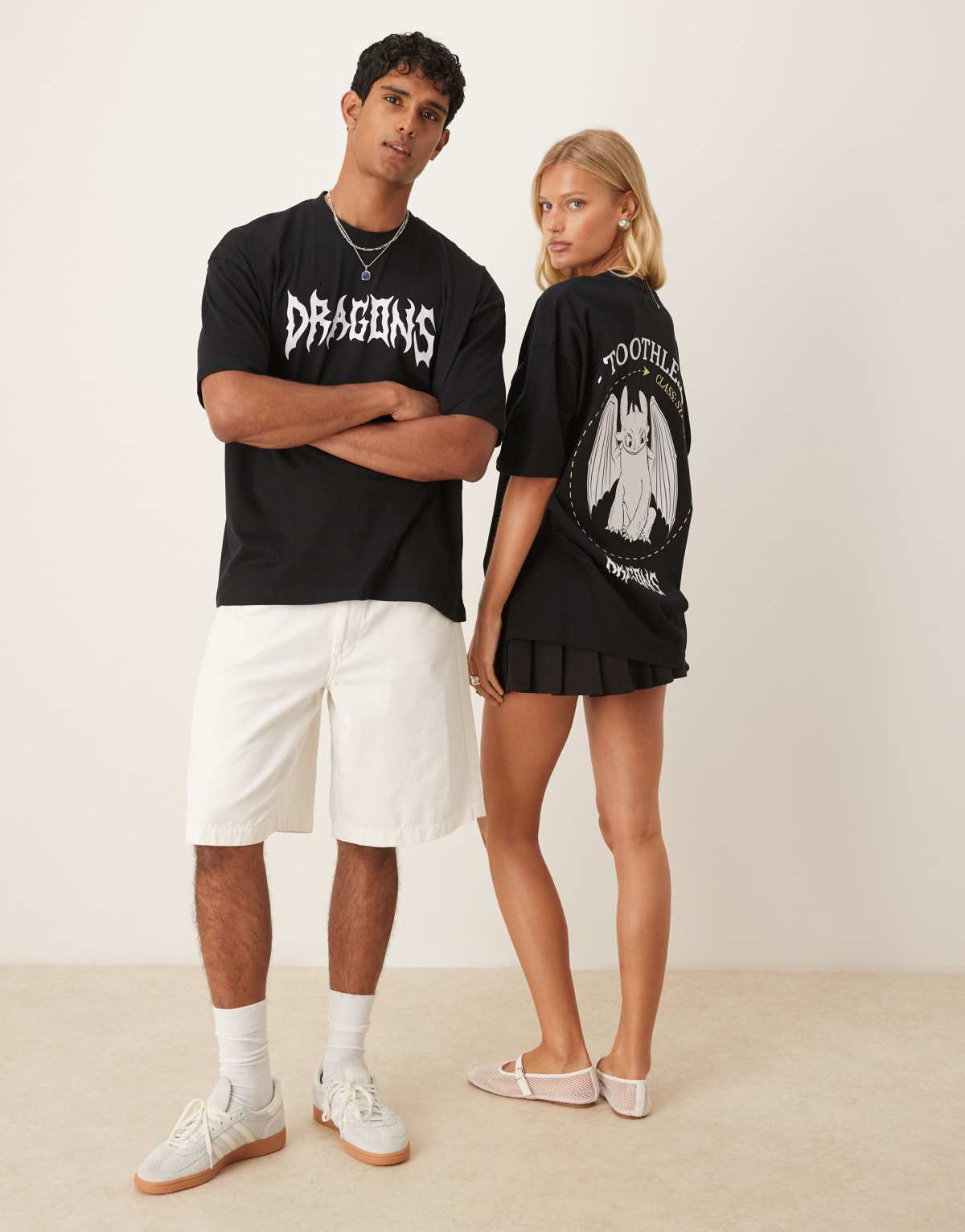 ASOS DESIGN unisex oversized t-shirt with How To Train Your Dragon Toothless prints in black