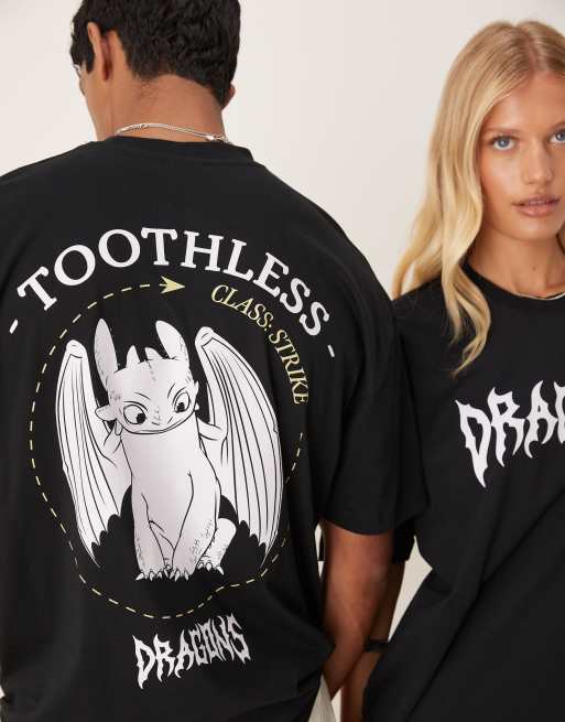 ASOS DESIGN unisex oversized t-shirt with How To Train Your Dragon Toothless prints in black, 3 of 4