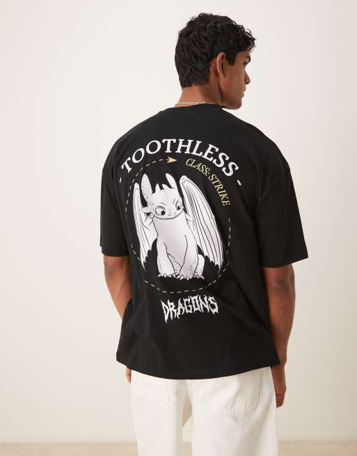 ASOS DESIGN unisex oversized t-shirt with How To Train Your Dragon Toothless prints in black, 4 of 4