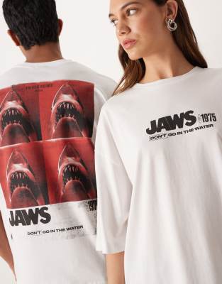 Asos Design Unisex Oversized T-shirt With Jaws Print In White
