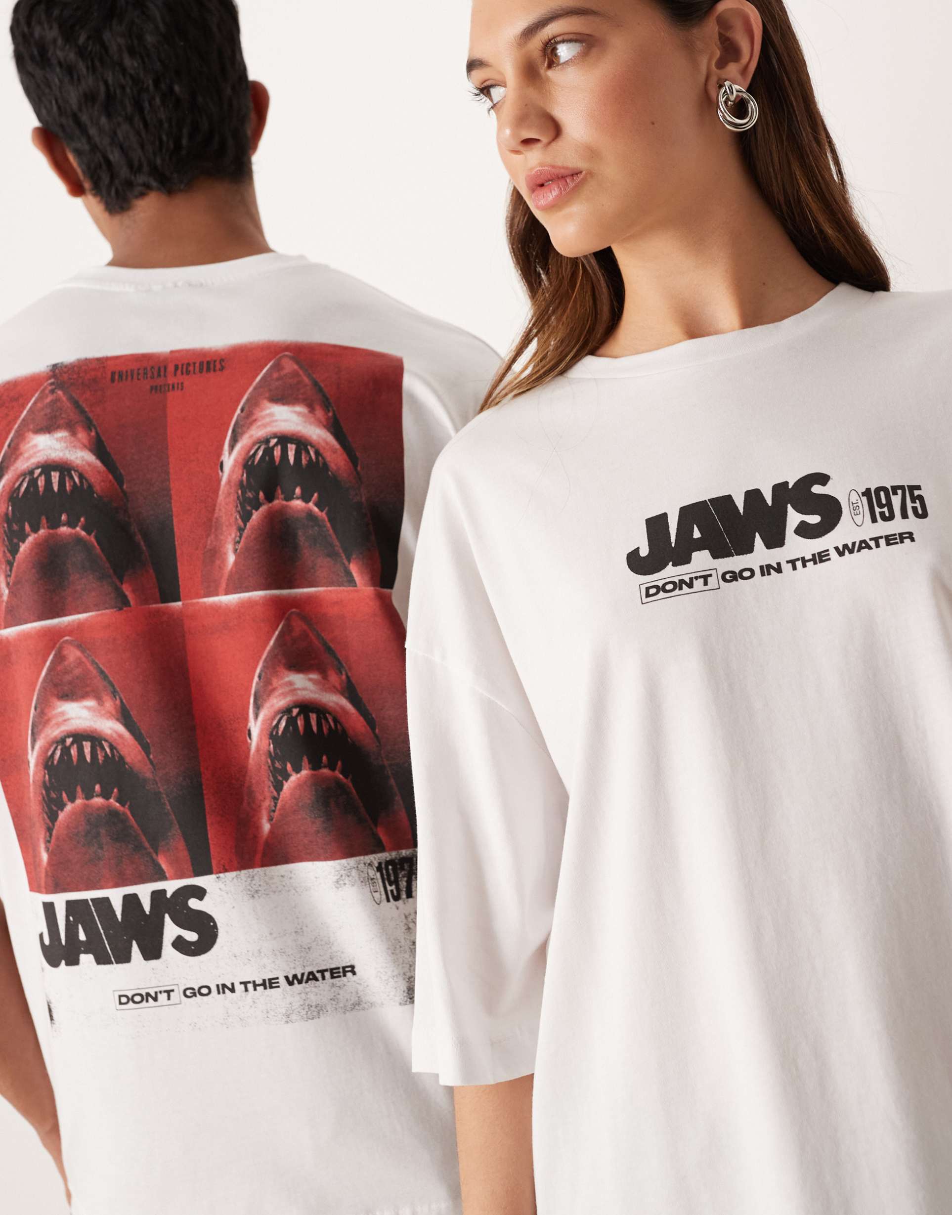 asos design unisex oversized t-shirt with jaws print in white