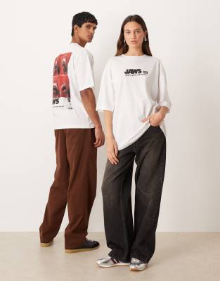Asos Design Unisex Oversized T-shirt With Jaws Print In White