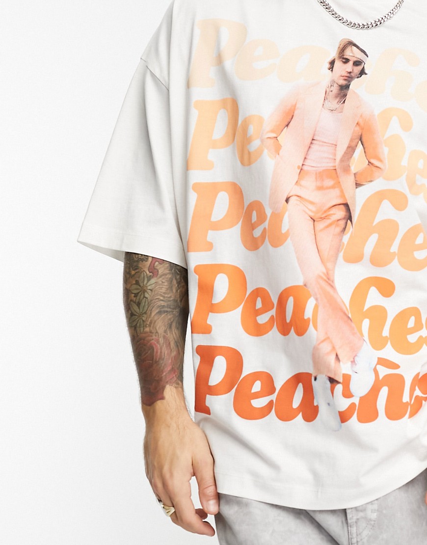 ASOS DESIGN unisex oversized t-shirt with Justin Bieber print in stone-Neutral