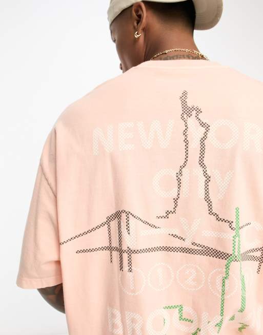 ASOS DESIGN unisex oversized t-shirt with large back graphic print in coral wash , 2 of 4